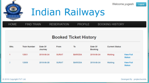Railway Reservation System in php