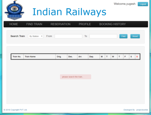Railway Reservation System in php