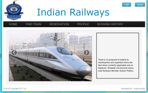 Railway Reservation System in php