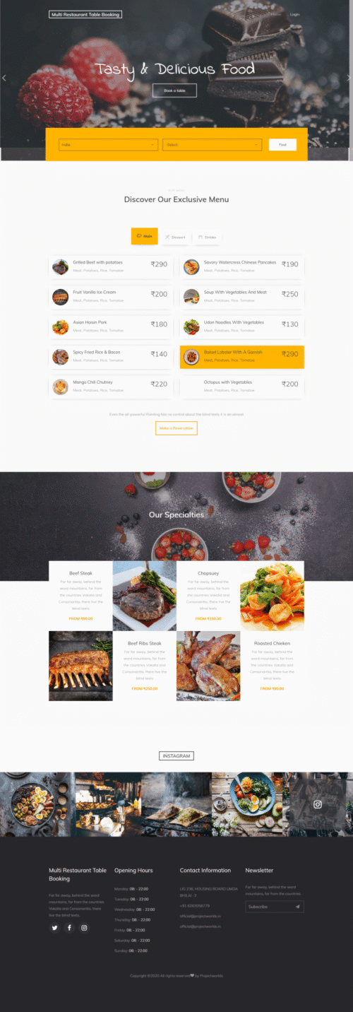 Online Restaurant Table Booking System in Php with MySQL