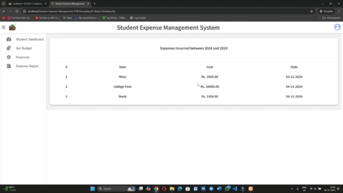Online Student Expense Management System PHP