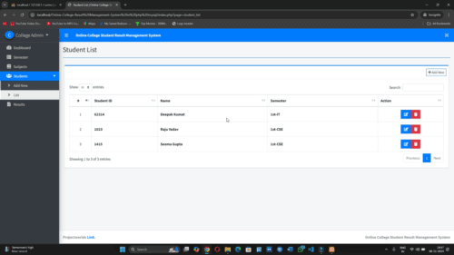 Online College Result Management System