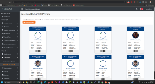 Certificates_Generate_StudentList Multi School ERP SAAS Script + Mobile App