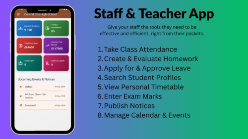 Staff & Teacher App Multi School ERP SAAS Script + Mobile App