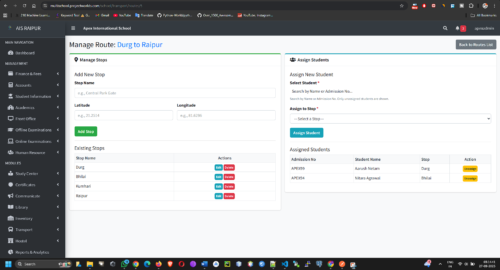 Transport_AddNewRoute_Details Multi School ERP SAAS Script + Mobile App